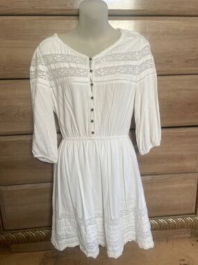 Forever 21 White Lace-Trim Button Front Midi Dress